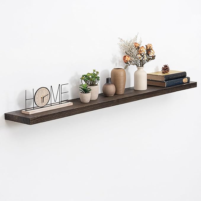 Extra Deep 55" Long Rustic Solid Wood Floating Shelves for Wall, Wall Shelves with Invisible Bracket for Living Room Bathroom Bedroom Kitchen, Set of 1, Walnut