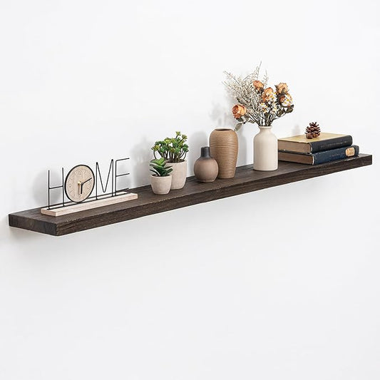 Extra Deep 55" Long Rustic Solid Wood Floating Shelves for Wall, Wall Shelves with Invisible Bracket for Living Room Bathroom Bedroom Kitchen, Set of 1, Walnut