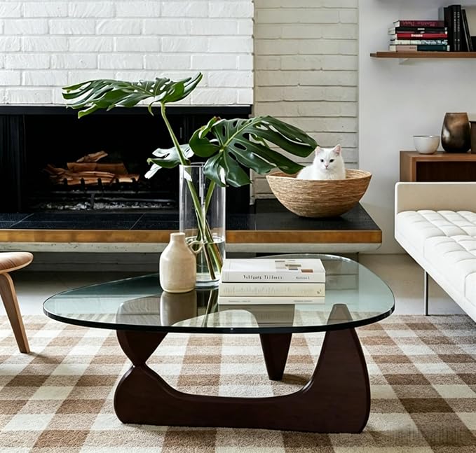 Modern Glass Coffee Table for Living Room, Small mid Century Coffee Table, Stylish Coffee Tables Suitable for Bedroom Living Room Reception Office Tables (Black+Transprent, Small 32.6in)