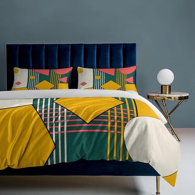 Colorful Aesthetic Comforter Cover Geometry Bed Set, Retro Atomic Duvet Cover，Modern Mid Century Bedding Sets，Aesthetic Abstract Art Bedding 3 Piece (1 Duvet Cover 79"x90" + 2 Pillow Sham 20"x30")