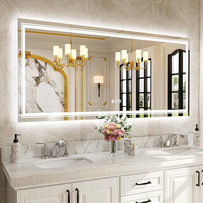 WTTY 84''x32'' LED Bathroom Mirror with Lights, Large Dimmable Led Mirror for Bathroom with Front + Backlight, Lighted Bathroom Vanity Mirrors for Wall with Anti-Fog, Memory, Shatter-Proof, ETL Listed