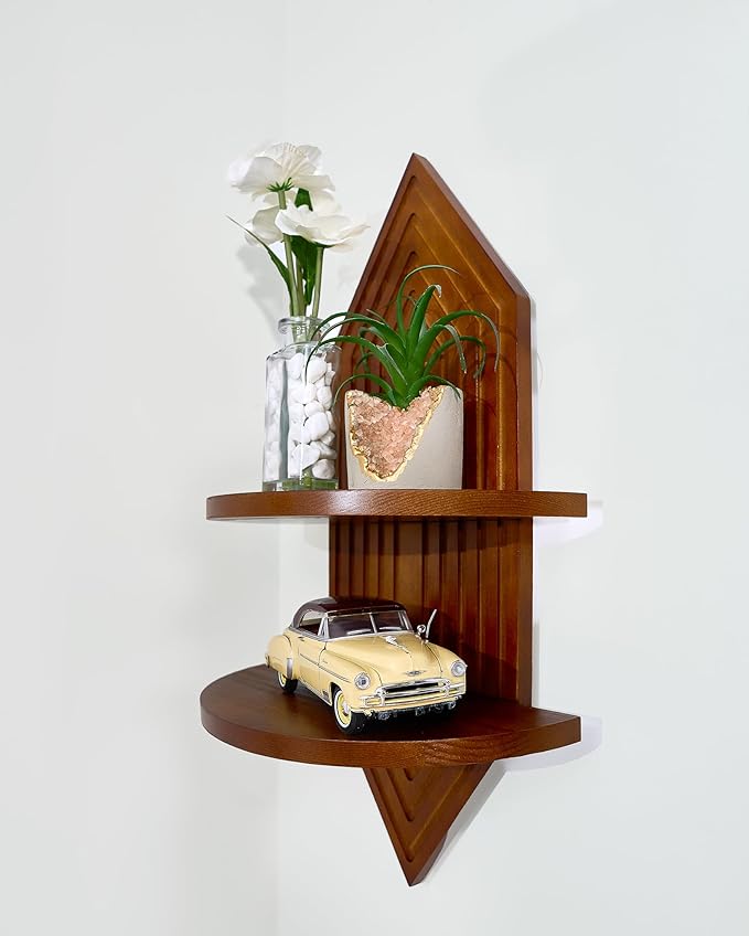 kendan Modern Wall Shelf with Arched Wood Design Mid-Century Double Floating Rainbow Shelves for Indoor Decoration Holding Planter Ornaments. (1, Hexagonal)