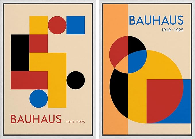 IDEA4WALL Framed Canvas Print Wall Art Set Bauhaus Mid-Century Geometric Block Polygons Abstract Shapes Illustrations Modern Art Decorative for Living Room, Bedroom, Office - 24"x36"x2 White