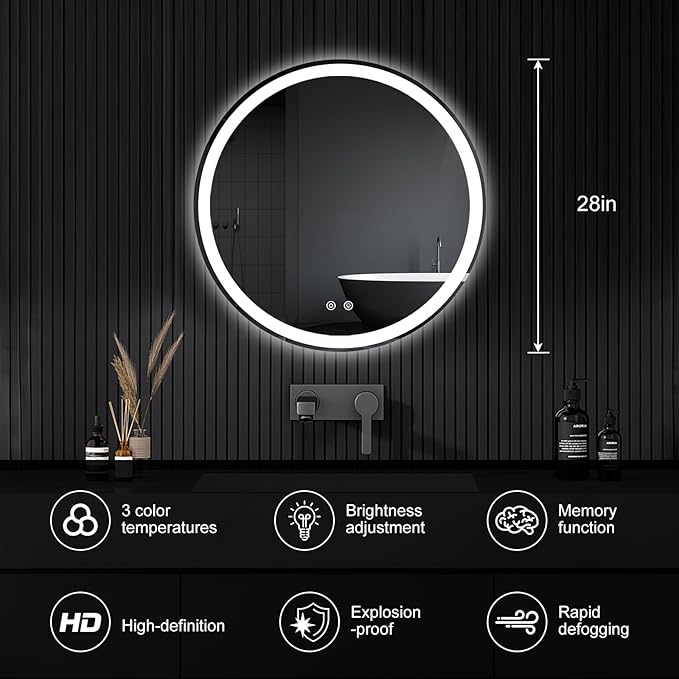 NEWBULIG Wall Mirror, Bathroom Mirror for Over Sink, Matte Metal Framed Vanity Mirror, Wall Decor for Bedroom, Tempered Glass
