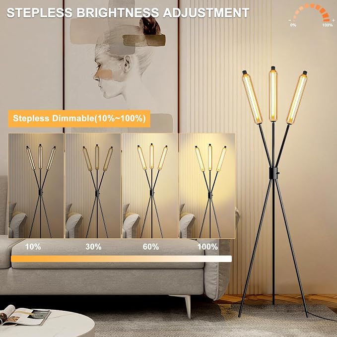 Lightdot LED Tripod Floor Lamps for Living Room, Stepless Dimmable Modern Standing Tall Lamp with 360° LED LampHead,Mid Century Industrial Floor Lamp for Bedroom/Sofa Beside/Corner Decor-Black