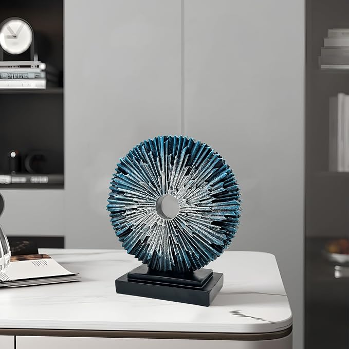 Abstract Statue for Home Decor,Office Desk Sculpture for Men,Creative Round Line Ornament for Bookshelf,Modern Decorative Sculpture,Bedroom,Livngroom,Table(Blue)