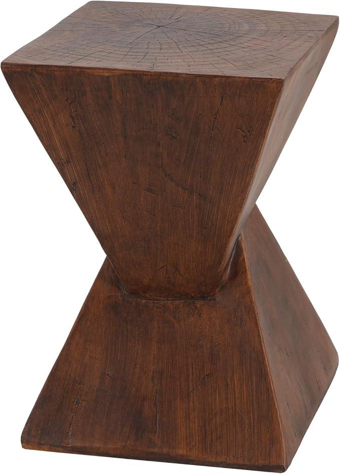 ø12.5'' Square Hourglass Side Table End Table for Living Room, Modern Retro Style, Magnesium Oxide & Light Weight for Indoor & Outdoor, No Assembly, Wood Grain, Dark Brown