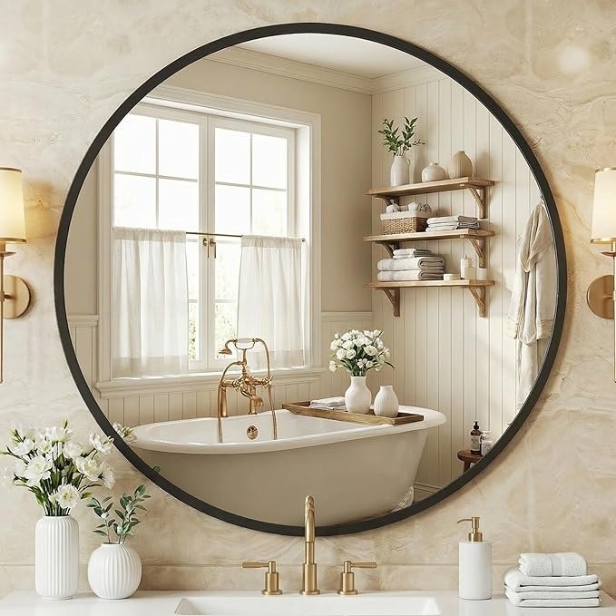 NEWBULIG Wall Mirror, Bathroom Mirror for Over Sink, Matte Metal Framed Vanity Mirror, Wall Decor for Bedroom, Tempered Glass