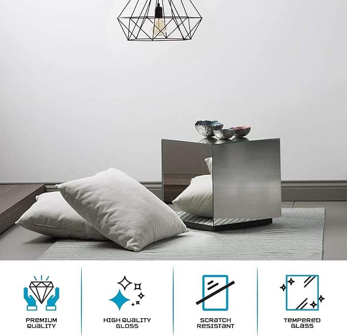 SONOROUS Premium Tempered Glass Side Table - Luxury Nightstand & Bedside Table for Bedroom or Living Room - High Gloss End Table in Mirror Finish - Sleek Cube Design with Fingerprint Resistant Glass