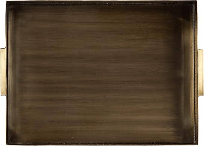 Kate and Laurel Samana Modern Glam Rectangle Metal Tray; 18 x 13 x 2; Brass; Rectangular Polished Stainless Steel Decorative Tray with Hammered Surface and Minimalist Handles