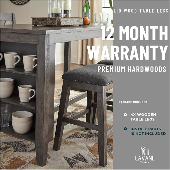 29 inch / 73cm Unfinished Wooden Dining Table Legs, LAVANE Set of 4 Classic Countryside Two-Side Tapered Solid Wood Replacement Feet for Bench Coffee Table Dining Table Chair Desk Kitchen Island