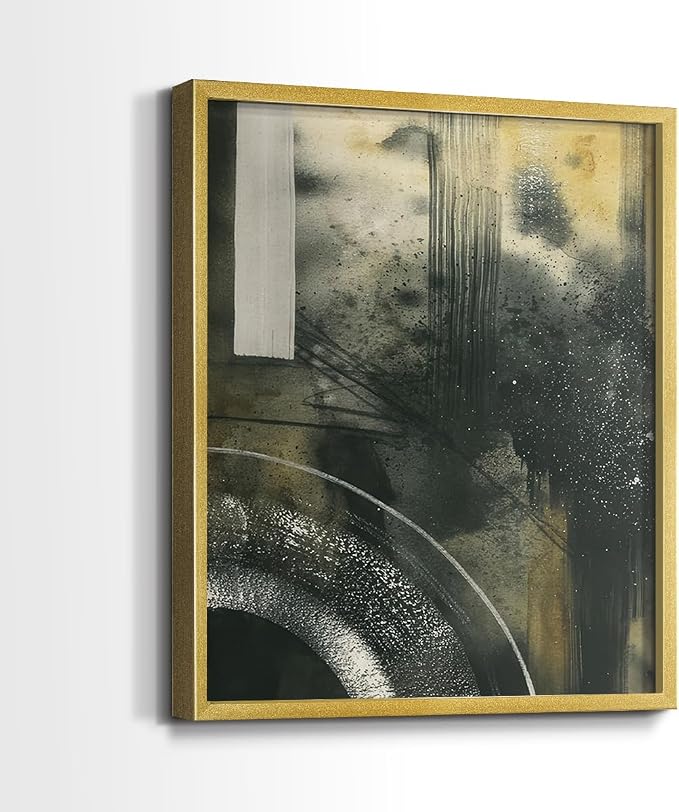 Renditions Gallery Set of 2 Peel & Stick Framed Prints, Moody Abstract Wall Art, Circular and Splattered Effects Wall Decor, Re-Stickable - Ready to Hang - 11"x14" - GOLD Frame LT588