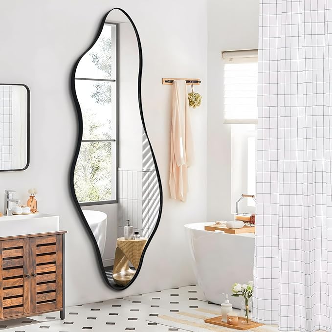 Asymmetrical Mirror Full Length, 63"x30" Large Irregular Mirror with Metal Frame, Modern Abstract Mirrors for Living Room Dressing Bathroom Bedroom Hallway Entryway