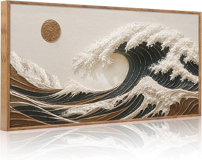HLNIUC Boho Sea Wave Wall Art Canvas,Abstract Sun Artwork,Seascape Wall Art,Sea Sun Framed Decor,Mid Century Painting,Ocean Wave Artwork,Minimalist Landscape Prints for Living Room,Bedroom Home 20*40"