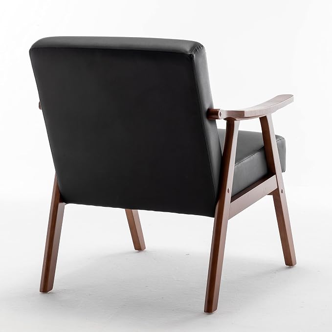 Container Furniture Direct Accent Chair with Microfiber Upholstery and Solid Wood Frame, Classic Mid-Century Modern Living Room Furniture for Extra Seating, Black PU/PVC