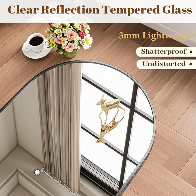 Dewfig Arched Full Length Mirror, 81"x41" Large Floor Mirror with Stand, Oversized Full Body Mirrors for Leaning or Hanging, Wall Mounted Mirrors for Bedroom, Living Room,Dressing Room, Black