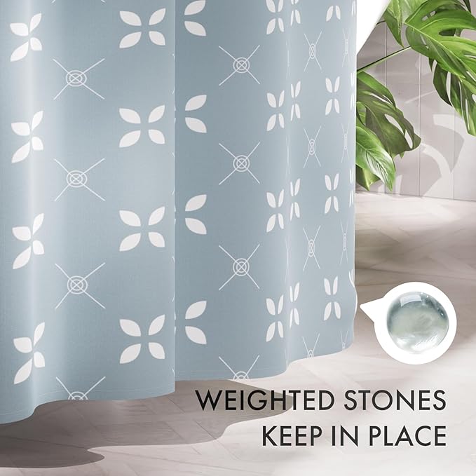 AmazerBath Shower Curtain Blue, Cloth Blue and White Floral Fabric Shower Curtain Sets with 12 Shower Curtain Hooks, Rustic Home Decor Washable Farmhouse Fall Bathroom Shower Curtains, 72x72 Inches