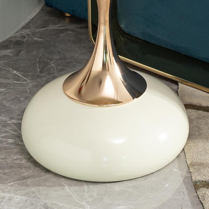 Small Round Side Table, 15" White End Table for Small Space, Modern Bistro Cocktail Table with Metal Pedestal Base, Mini Coffee Table for Living Room, Bedroom, Kitchen, Cafe, Apartment