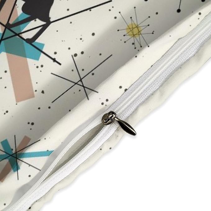 Mid Century Black Cat Comforter Set,Retro Abstract Atomic Star Pattern Cartoon Black Cat 1950s 1960s Vintage Pastel Bedding Set with Pillowcase for Bedroom Bed Decor,King 102"x90"