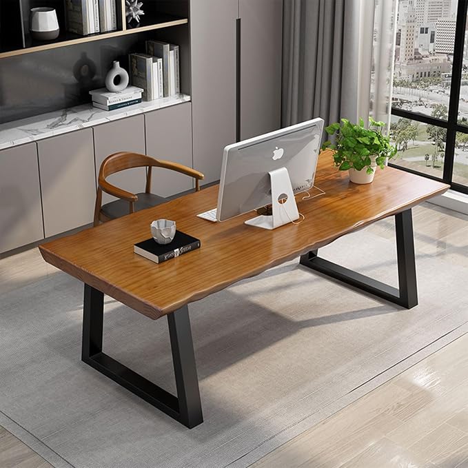 Modern Solid Wood Executive Desk – Spacious and Minimalist Home Office Workstation Perfect for Writing and Professional Use (Light Brown, 63in)