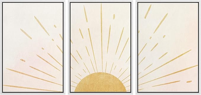 wall26 Framed Wall Art Print Set Shining Yellow Sun on The Horizon Geometric Nature Illustrations Modern Art Mid-Century Modern Colorful for Living Room, Bedroom, Office Natural - 16"x24"x3 White
