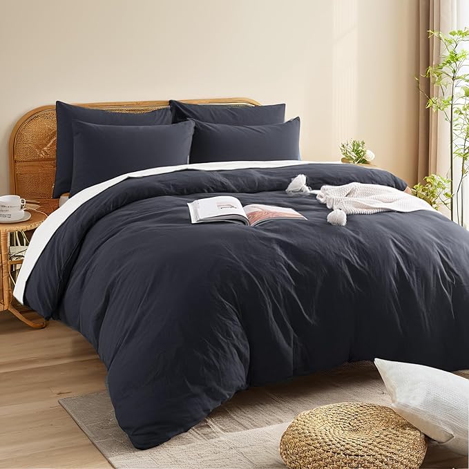 NEXHOME PRO Oversized King Duvet Cover Set – 100% Certified Organic Cotton with Washed Feel & Linen-Like Texture, Comfortable & Breathable, Home Bedding Set Dark Grey (No Comforter)