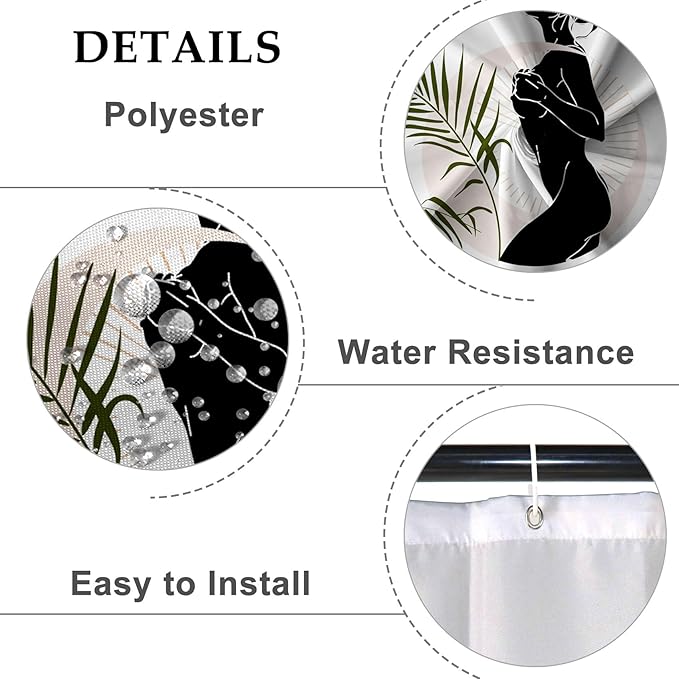 Baocicoo Black Abstract Woman Shower Curtain Boho Mid Century Minimalist Shower Curtain for Bathroom Hostel Hotel Cubicle Bathroom Decorations Waterproof Curtain for Bathroom with Hooks 72x78 Inches