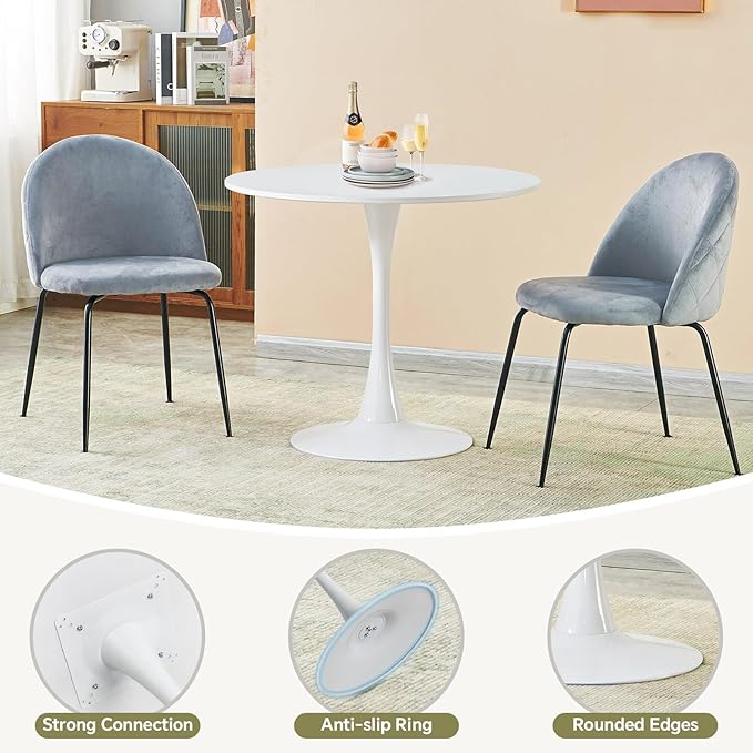 Round Dining Table 31.5" White Tulip Table with Pedestal Base for 2-4 People Small Space - Kitchen Living Room Cafe