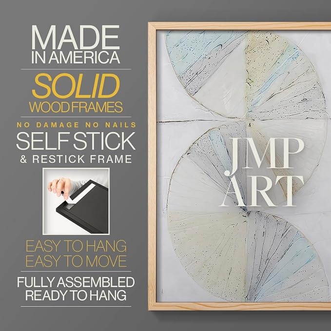 Renditions Gallery Set of 2 Peel & Stick Framed Prints, Geometric Abstract Wall Art, Pie Chart Color Wheels Wall Decor, Re-Stickable - Ready to Hang - 22"x28" - NATURAL WOOD Frame LT588