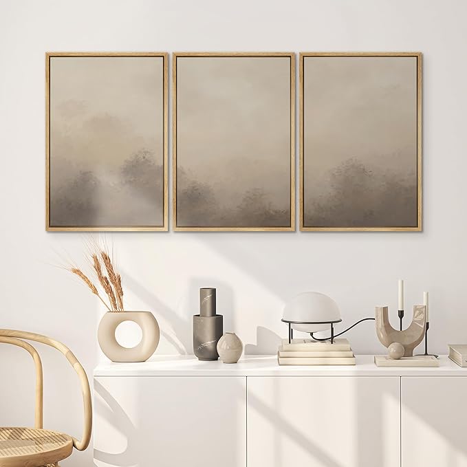 SIGNWIN Framed Canvas Print Wall Art Set Neutral Misty Forest Landscape Earth Tone Illustrations Modern Art Decorative Boho Relax/Zen Nordic for Living Room, Bedroom, Office - 24"x36"x3 Natural