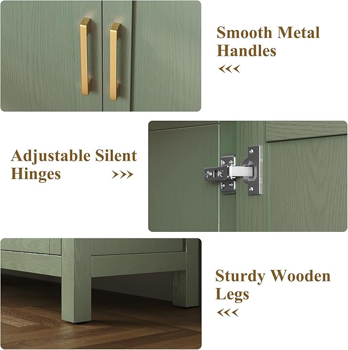 ARTPOWER Large Sideboard Buffet Cabinet with Storage, 60" Accent Cabinet Modern Buffet Table with Adjustable Shelf, Credenza Green Storage Cabinet for Dining Room, Living Room, Kitchen, Entryway