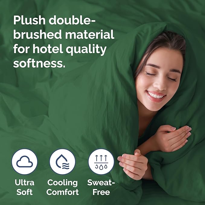 Duvet Cover Cal King Size - Extra Soft Cal King Size Duvet Cover - Lightweight & Breathable & Fade Free with Zipper Closures and Ties - 104" x 98" Inches - (Emerald Green) Comforter Not Included