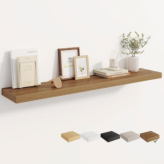 Dreamland 48 Inches Floating Shelves for Wall, 8" Deep Long Floating Shelves Set of 1, Large Display & Storage Shelf, Wall Shelf for Bathroom Bedroom Living Room Kitchen Office, Walnut