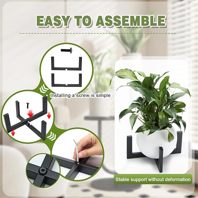 Metal Plant Stands Indoor Outdoor, Heavy-Duty Short Black Plant Holder for 5-12 Inch Flower Pots - 1/2/3 Pack Low Stand for Balcony, Corner, Desk, Table Top (Plant Not Included) (2Pcs)