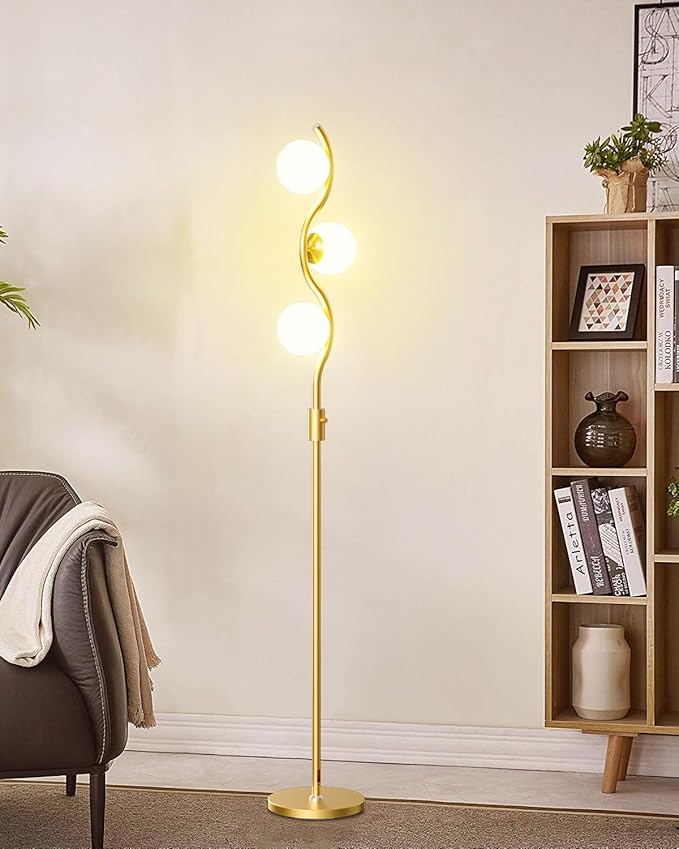 Lightdot 60IN Gold Floor Lamp Stepless Dimmable Globe Floor Lamps with 3Pcs 3000K G9 Bulbs Eye-Friendly Mid Century Standing Lamps with Stable Base for Living Room/Bedroom/Sofa Beside/Corner Decor