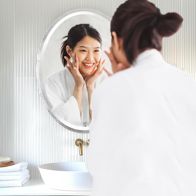 OVALCREST - Oval Wooden Beveled Wall Mirror for Home Decor, Bathroom, Vanity, Bedroom, Living Room, Hallway - London Style (Silver Leaf with Brown Antique) 31.1 x 21.1