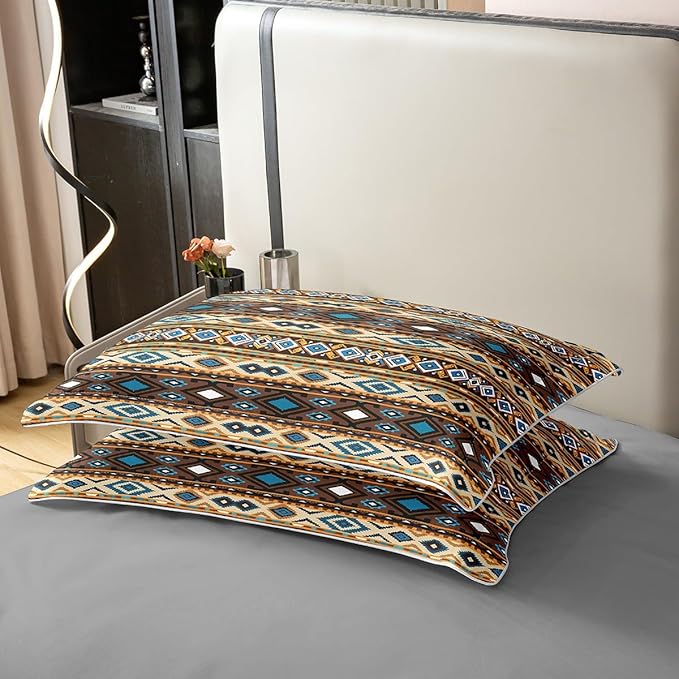 Erosebridal 100% Natural Cotton Boho Tribal Duvet Cover Twin, Retro Exotic Bedding Set, Vintage Lattice Bohemian Comforter Cover, Orange Antique Grid Damask Tribal Ethnic Egyptian Quilt Cover