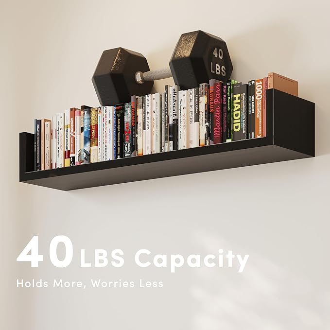 Wall Bookshelf, Set of 3, U Shaped Floating Bookshelf, Hanging Bookshelves for Wall, Wall Mounted Shelves for Living Room Bedroom Office (Black, 23.6 Inches, 3)