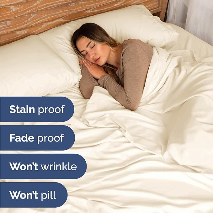 Cal King Size 4 Piece Sheet Set - Comfy Breathable & Cooling Sheets - Hotel Luxury Bed Sheets for Women & Men - Deep Pockets, Easy-Fit, Soft & Wrinkle Free Sheets - Off White Oeko-Tex Bed Sheet Set