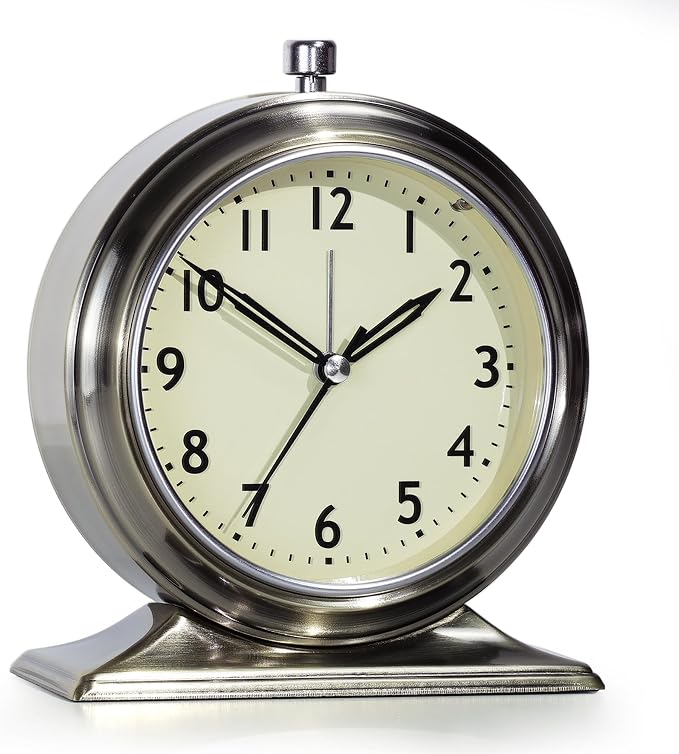AYRELY® 4-inch Battery Operated Alarm Clock Silent Analog Desk Clocks with Light Vintage Metal Table Clock for Living Room Shelf Bedside Home Decor (Gold)