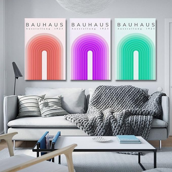 9W Bauhaus Poster Abstract Canvas Wall Art Set of 3 Modern Boho Decor For Bedroom Livingroom Frame-style 24x36inch(60x90cm)