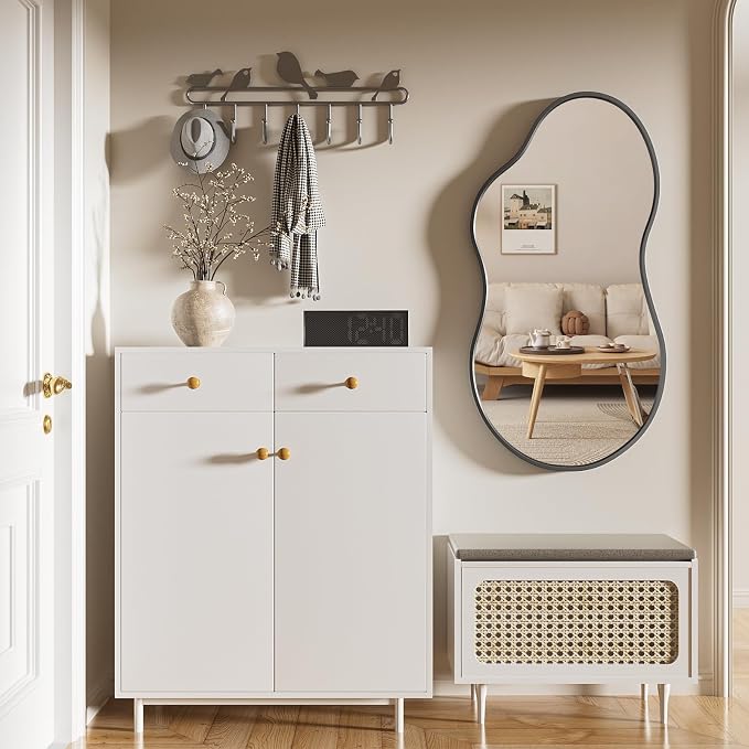 40”x 24” Irregular Wall Mirror, Large Bathroom Mirror, Abstract Black Framed Mirrors, Asymmetrical Wavy Decor Mirrors for Bathroom Living Room Bedroom Entry Way (Horizontal/Vertical)
