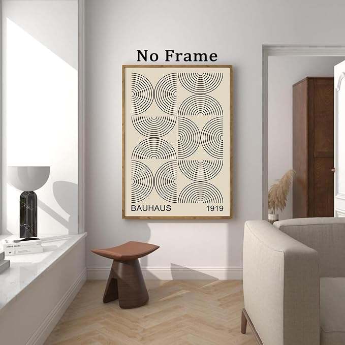 Minimalist Bauhaus Canvas Wall Art Boho Mid Century Posters Black and Beige Artwork Abstract Neutral Prints Geometric Gallery Wall Art Bauhaus Exhibition Poster Mid Century Modern Painting Unframed