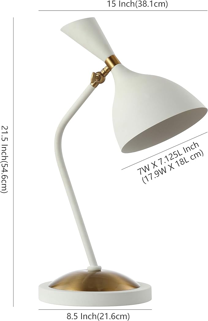 JONATHAN Y JYL9065B Albert 21.5" Iron Retro Mid-Century LED Table Lamp Contemporary Glam Bedside Desk Nightstand Lamp for Bedroom Living Room Office College Bookcase, White/Brass Gold