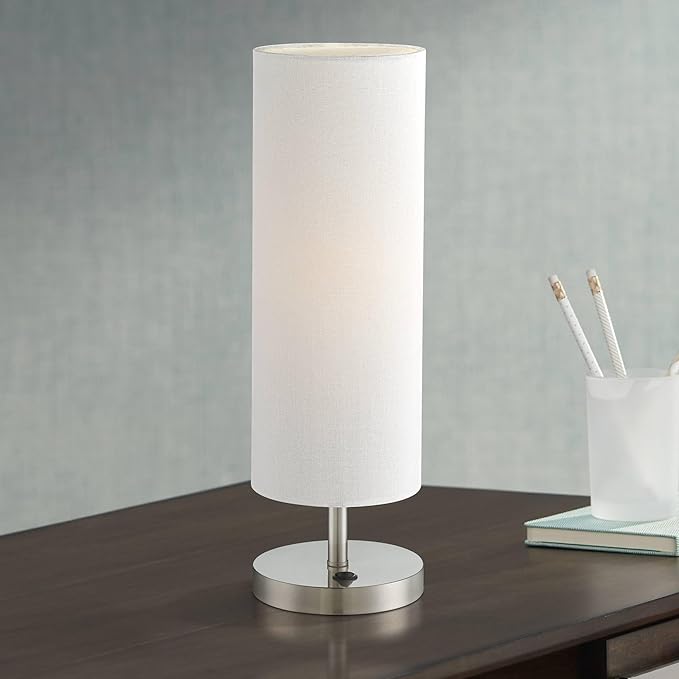 360 Lighting Heyburn Modern Accent Table Lamp with Hotel Style USB and AC Power Outlet in Base 20" High Brushed Nickel Off White Cylinder Shade for Living Room Desk Bedroom House Bedside