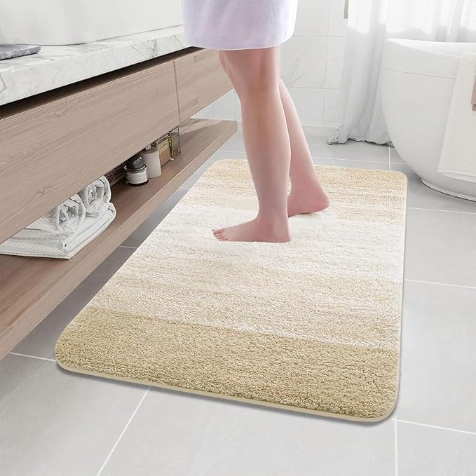 Arotive Microfiber Bathroom Rugs, Shaggy Soft and Absorbent Bath Rug, Non-Slip, Thick Plush Machine Washable Dry Bath Mats for Bathroom, Tub and Shower, 44x32, Light Beige, Rectangular