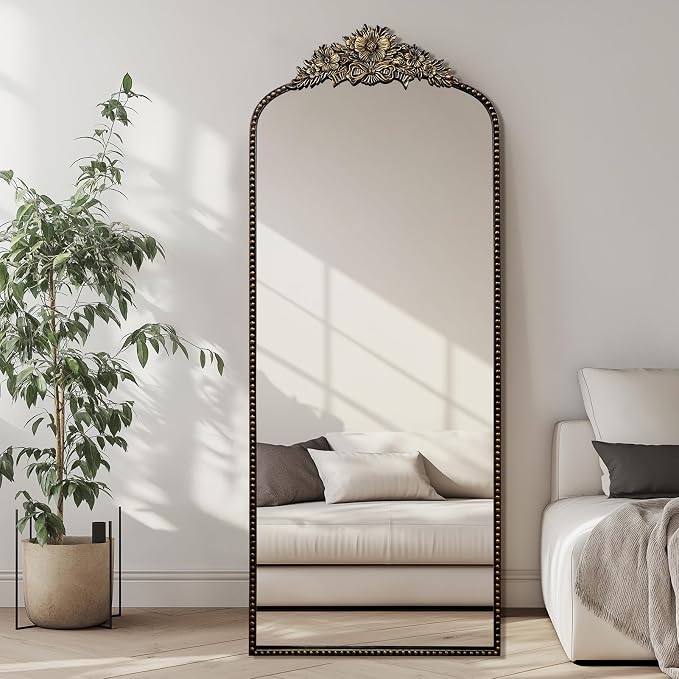Full Length Mirror, 75x30 Baroque Style Vintage Mirror, Antique Metal Frame Wall Mirror, Traditional Art Home Decor for Living Room, Bedroom, Entryway,Retro Black