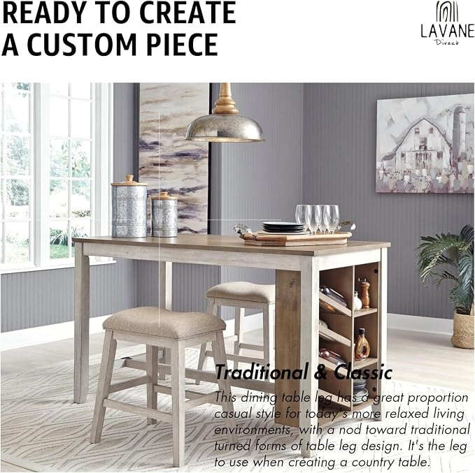 29 inch / 73cm Unfinished Wooden Dining Table Legs, LAVANE Set of 4 Classic Countryside Two-Side Tapered Solid Wood Replacement Feet for Bench Coffee Table Dining Table Chair Desk Kitchen Island