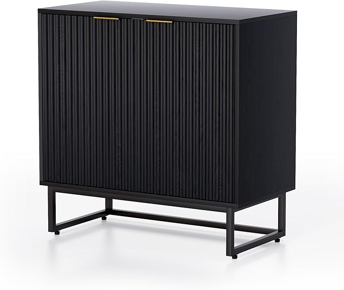 Fluted Storage Cabinet Sideboard Buffet Cabinet, Modern Accent Cabinets with Adjustable Shelves, Credenza Console Table Entryway Cabinets for Living Dining Room, Black