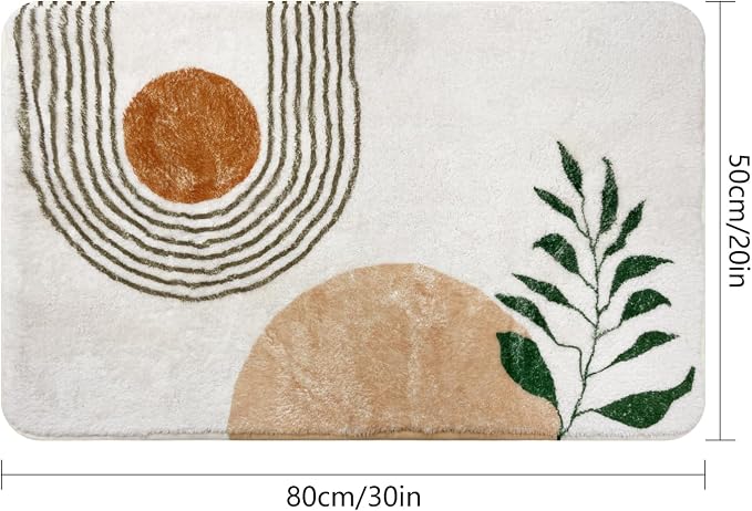 APROPHIC 20"X30" Boho Bath Rugs for Bathroom Decor Non-Slip Bath Mat Absorbent Plush Microfiber Soft Carpet Machine Washable Bath Mat for Bathrooms,Showers,Laundry Rooms,White and Green